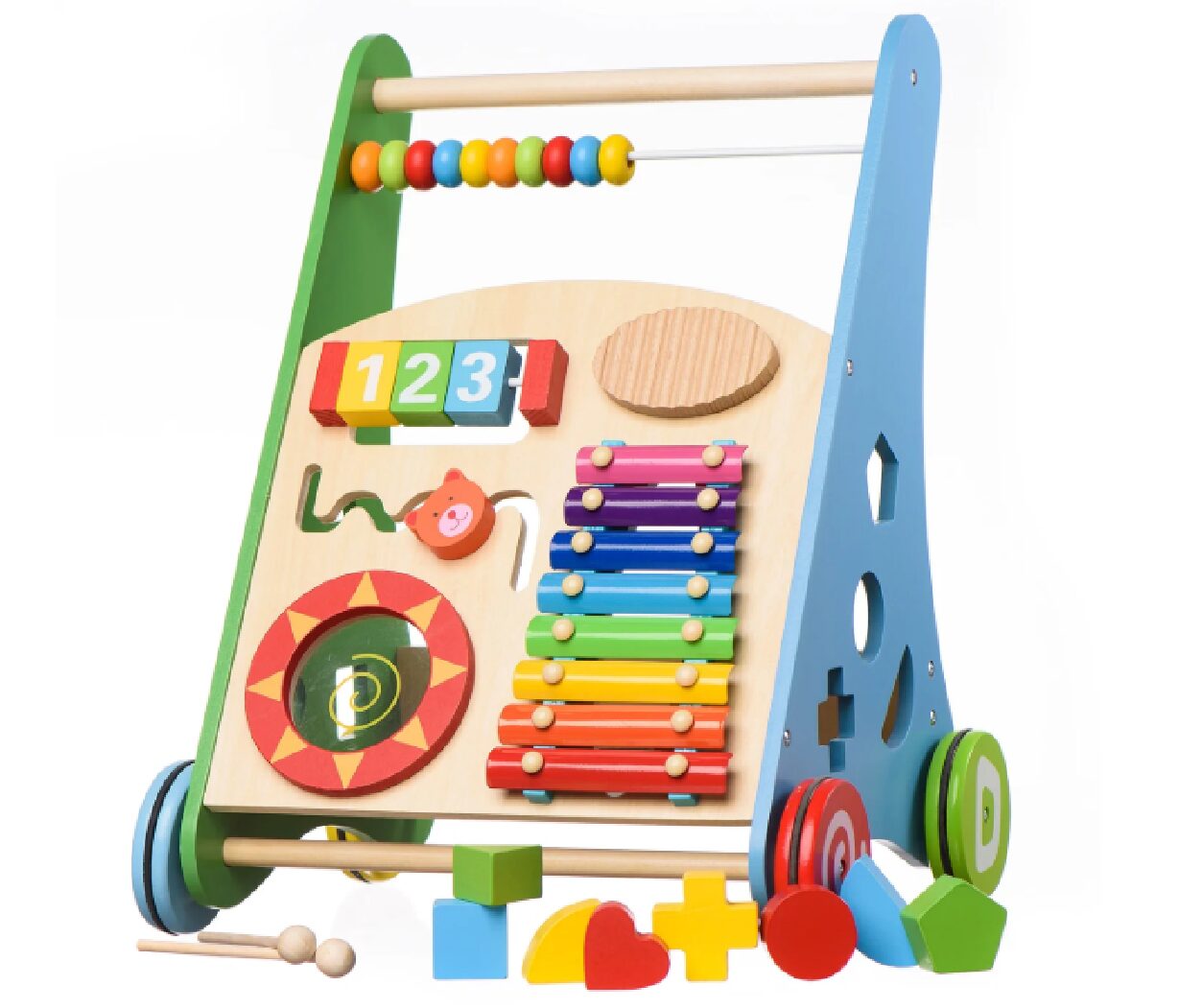 BabyWombWorld Push And Pull Learning & Playing Wooden Baby Activity Walker